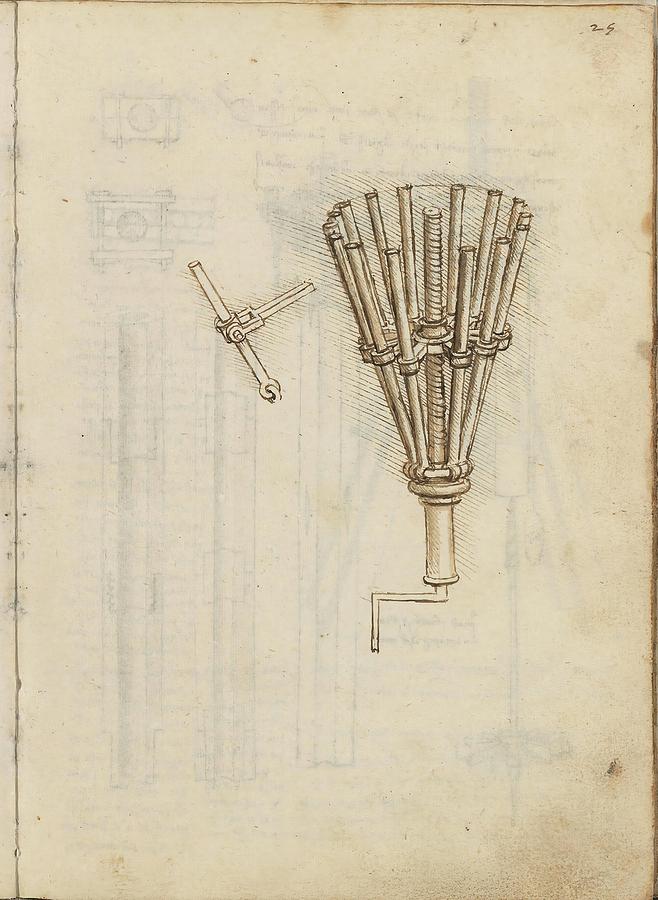 Folio f 25r. Codex Madrid I -Ms. 8937- Treaty of statics and mechanics, 192 folios with 384 pag... Drawing by Album