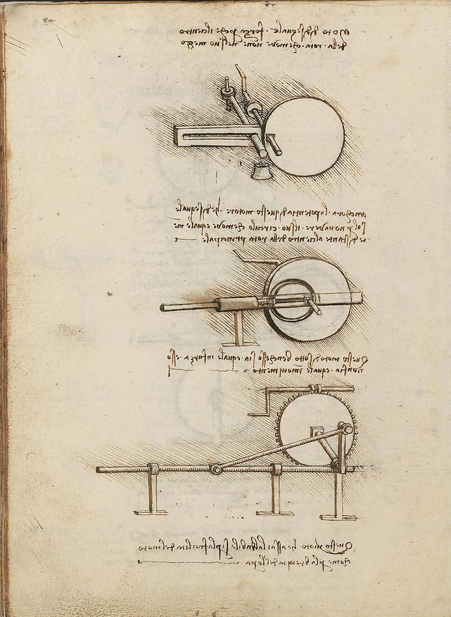 Folio f 28v. Codex Madrid I -Ms. 8937- Treaty of statics and mechanics, 192 folios with 384 pag... Drawing by Album