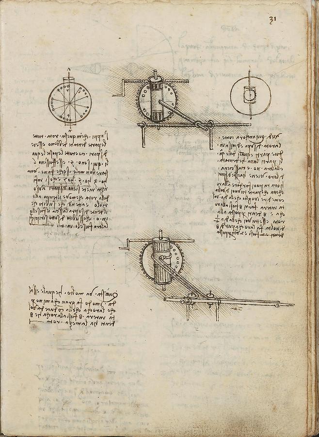 Folio f 31r. Codex Madrid I -Ms. 8937- Treaty of statics and mechanics, 192 folios with 384 pag... Drawing by Album