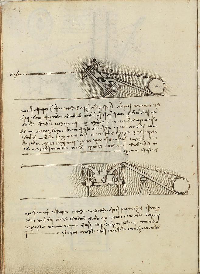 Folio f 34v. Codex Madrid I -Ms. 8937- Treaty of statics and mechanics, 192 folios with 384 pag... Drawing by Album