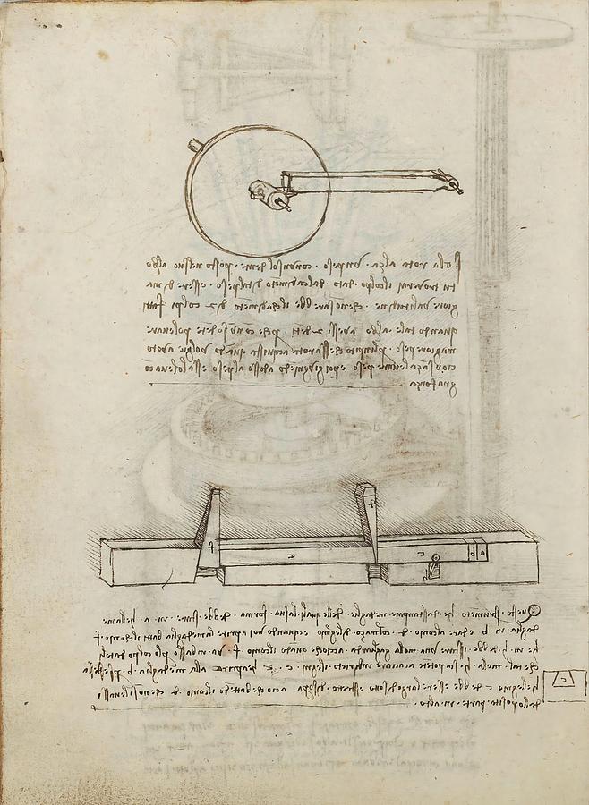 Folio f 45v. Codex Madrid I -Ms. 8937- Treaty of statics and mechanics, 192 folios with 384 pag... Drawing by Album