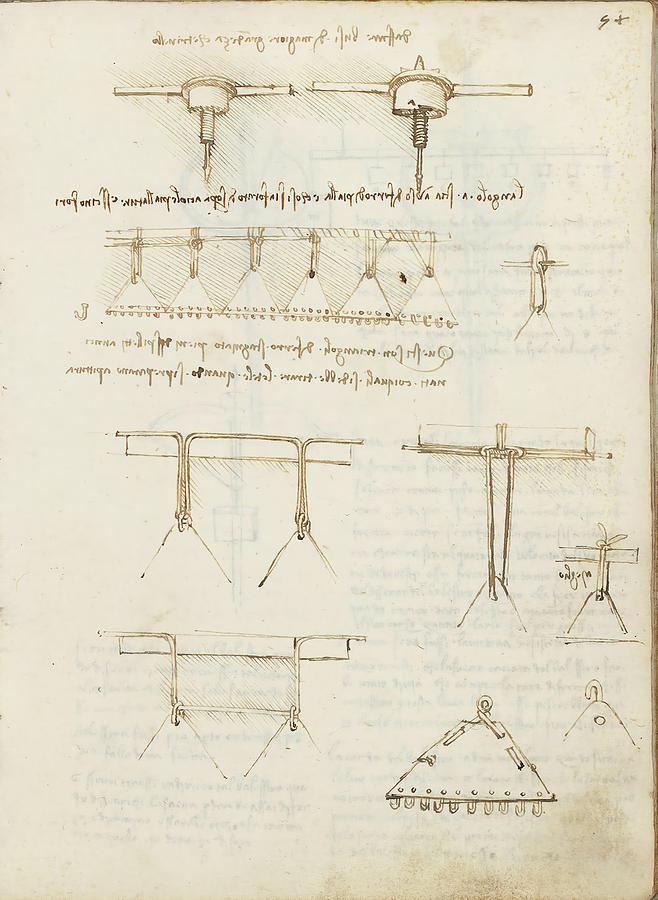 Folio f 54r. Codex Madrid I -Ms. 8937- Treaty of statics and mechanics, 192 folios with 384 pag... Drawing by Album