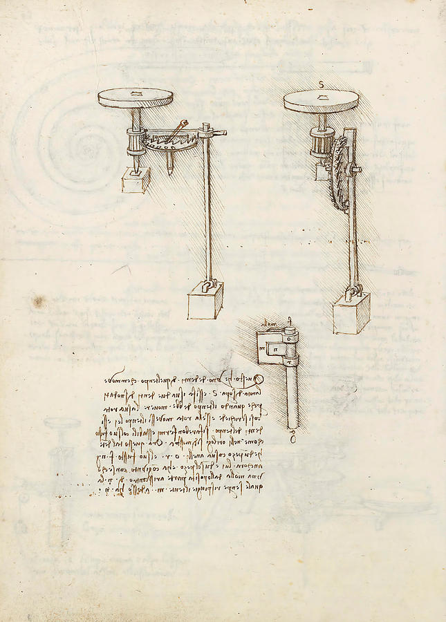 Folio f 61v. Codex Madrid I -Ms. 8937- Treaty of statics and mechanics, 192 folios with 384 pag... Drawing by Album