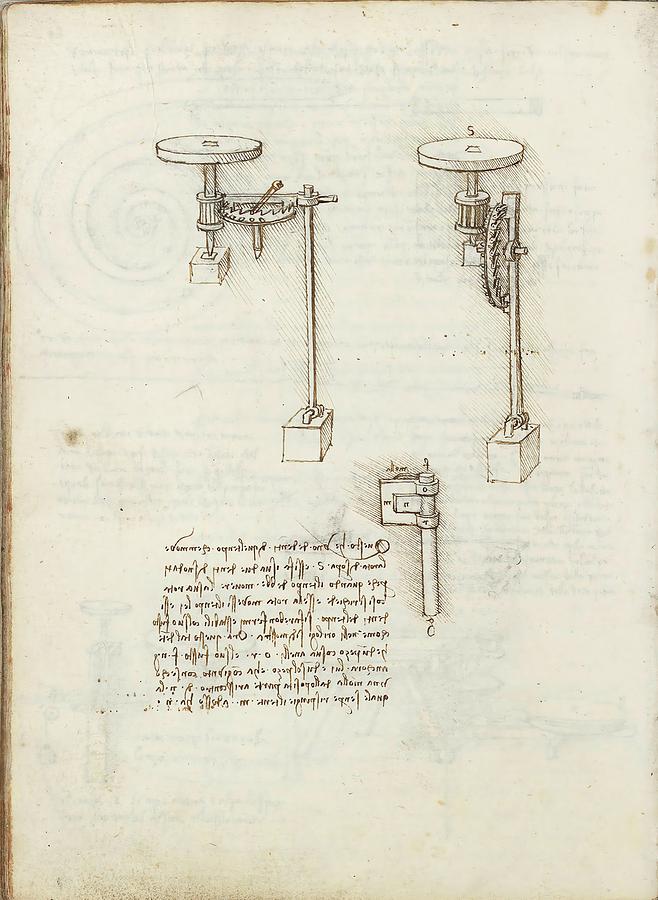 Folio f 61v. Codex Madrid I -Ms. 8937- Treaty of statics and mechanics, 192 folios with 384 pag... Drawing by Leonardo da Vinci -1452-1519-