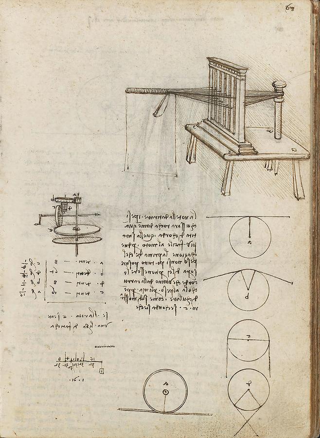 Folio f 68r. Codex Madrid I -Ms. 8937- Treaty of statics and mechanics, 192 folios with 384 pag... Drawing by Leonardo da Vinci -1452-1519-