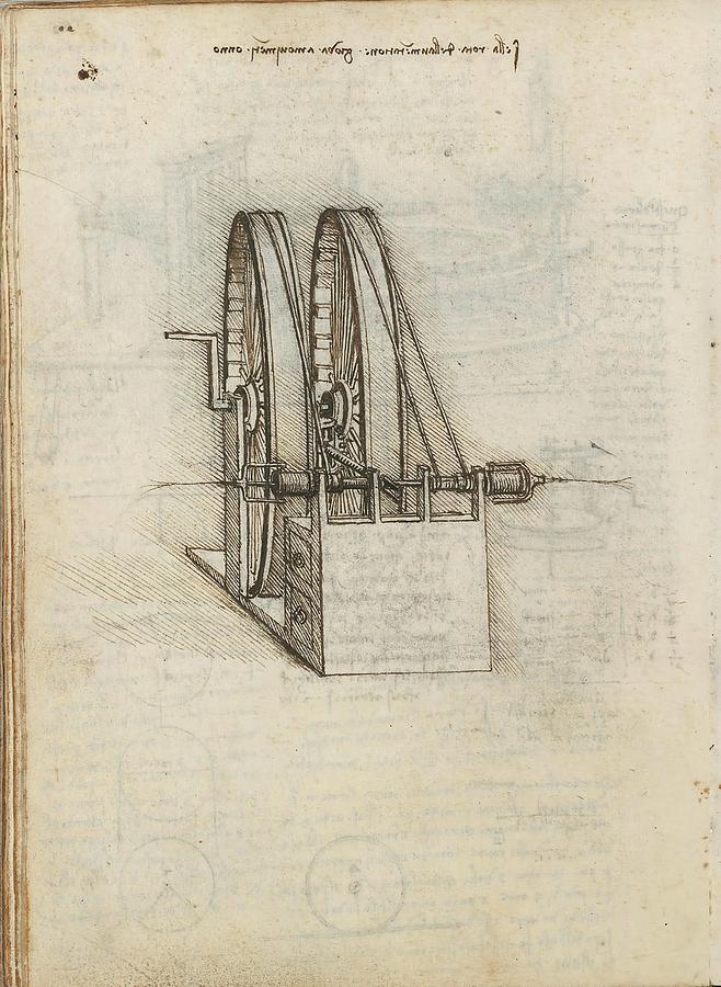 Folio f 68v. Codex Madrid I -Ms. 8937- Treaty of statics and mechanics, 192 folios with 384 pag... Drawing by Leonardo da Vinci -1452-1519-