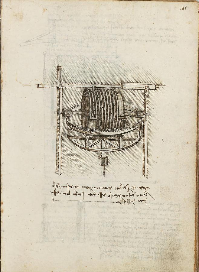 Folio f 81r. Codex Madrid I -Ms. 8937- Treaty of statics and mechanics, 192 folios with 384 pag... Drawing by Album