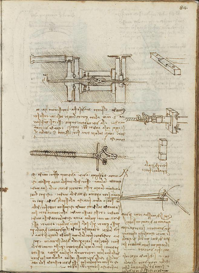 Folio f 84r. Codex Madrid I -Ms. 8937- Treaty of statics and mechanics, 192 folios with 384 pag... Drawing by Album