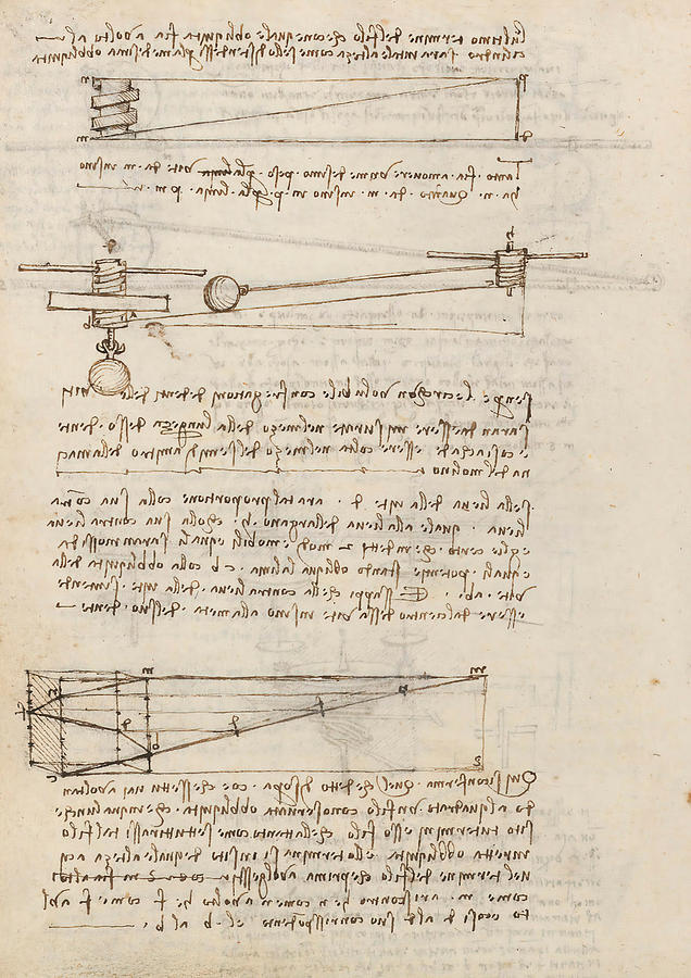 Folio f 86v. Codex Madrid I -Ms. 8937- Treaty of statics and mechanics, 192 folios with 384 pag... Drawing by Album