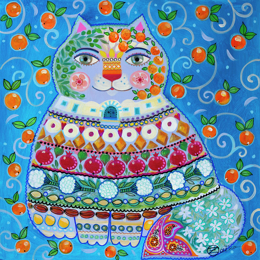 Cat Painting - Folk Oriental by Oxana Zaika