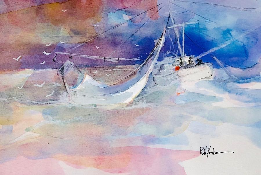 Shrimp Boat Painting - Following Sea by Robert Yonke