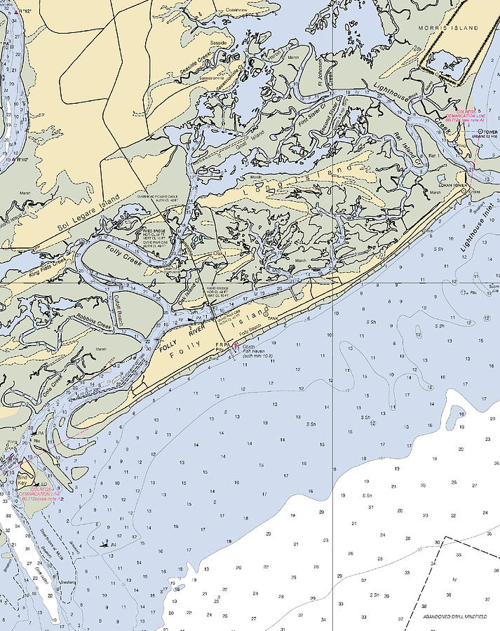 Folly Beachsouth Carolina Nautical Chart Mixed Media by Bret Johnstad