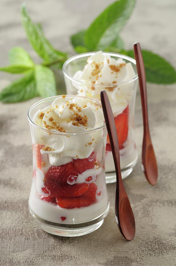 Fontainebleau cream Cheese Dessert, France With Strawberries And Cream Photograph by Jean-christophe Riou