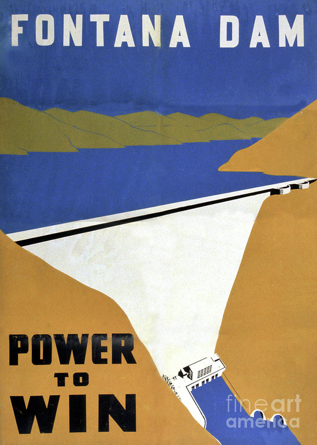 Fontana Dam, Power To Win, 1945 Drawing by American School
