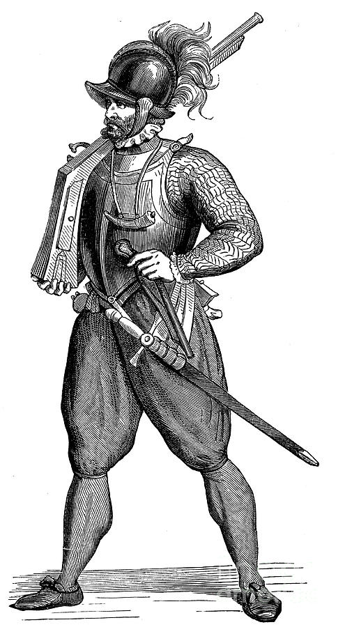Foot Soldier Carrying An Harquebus Drawing by Print Collector