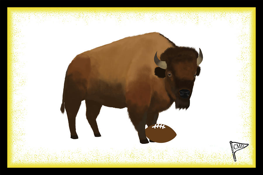 Bison Digital Art - Football Bison Yellow by College Mascot Designs