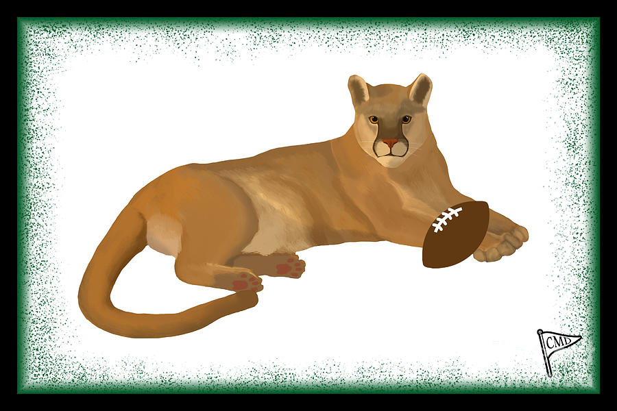 Football Digital Art - Football Cougar Green by College Mascot Designs