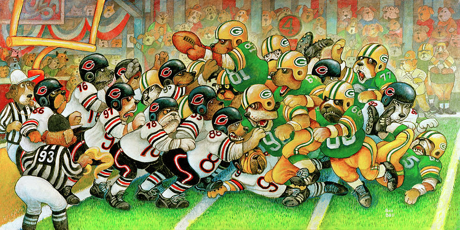 Sports Painting - Football Dogs by Bill Bell