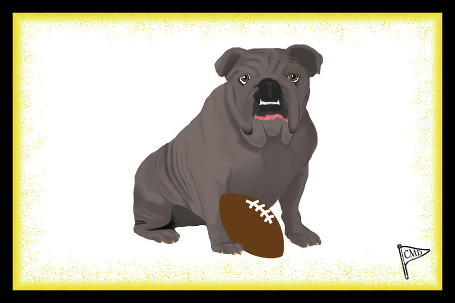 Sports Digital Art - Football Gray Bulldog Yellow by College Mascot Designs