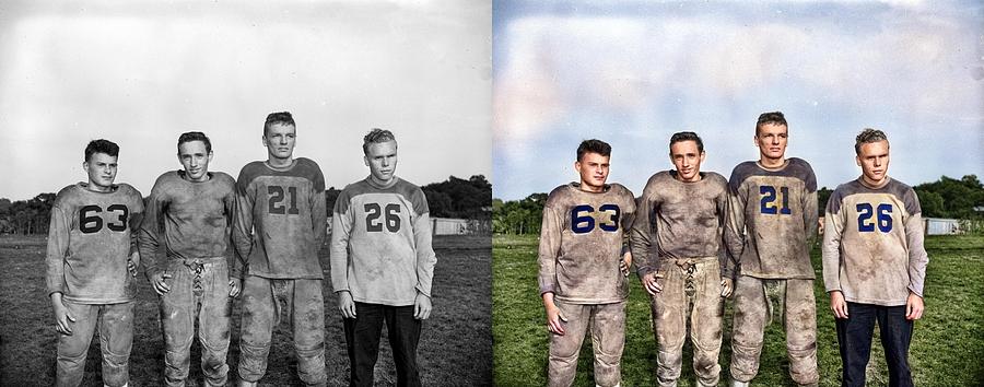 Football Players 1920 Colorized-image-comparison  Colorized By Ahmet Asar Painting