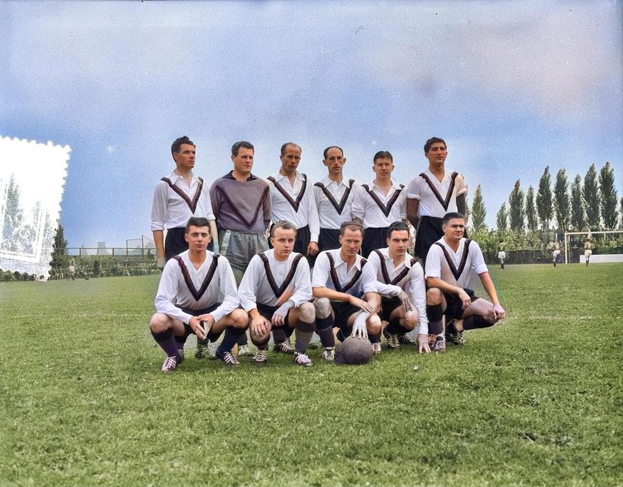 Football Teams. Club Amsterdam 1956, Nationaal Archief, Anefo, Cc0 Colorized By Ahmet Asar Colorized Painting