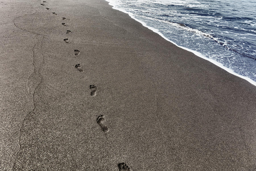 Absence Digital Art - Footprints In Sand On Coastline, Sao Filipe, Fogo, Cape Verde, Africa by Aziz Ary Neto