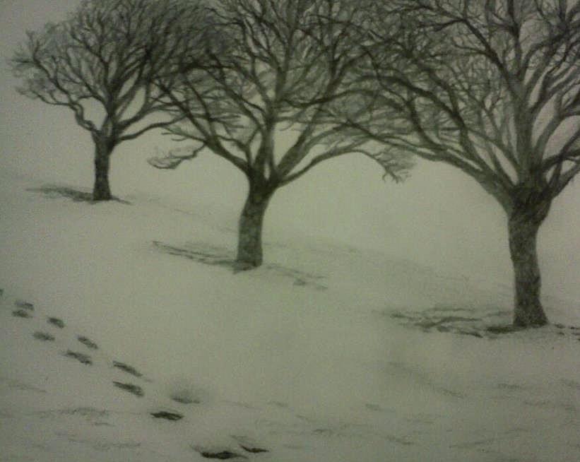 Footprints in the Snow Drawing by Christy Saunders Church