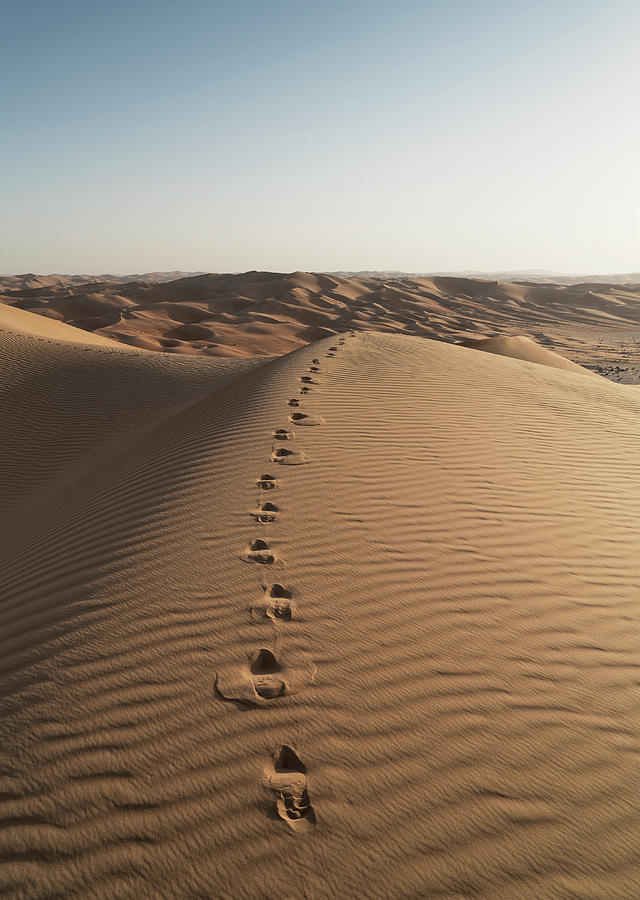 Nature Digital Art - Footprints On Giant Sand Dune In The Empty Quarter Desert, Between Saudi Arabia And Abu Dhabi, Uae by Lost Horizon Images