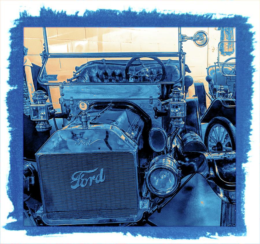 Ford Early 1900s Vintage Classic Car Grungy Blue Photograph by Joan Stratton