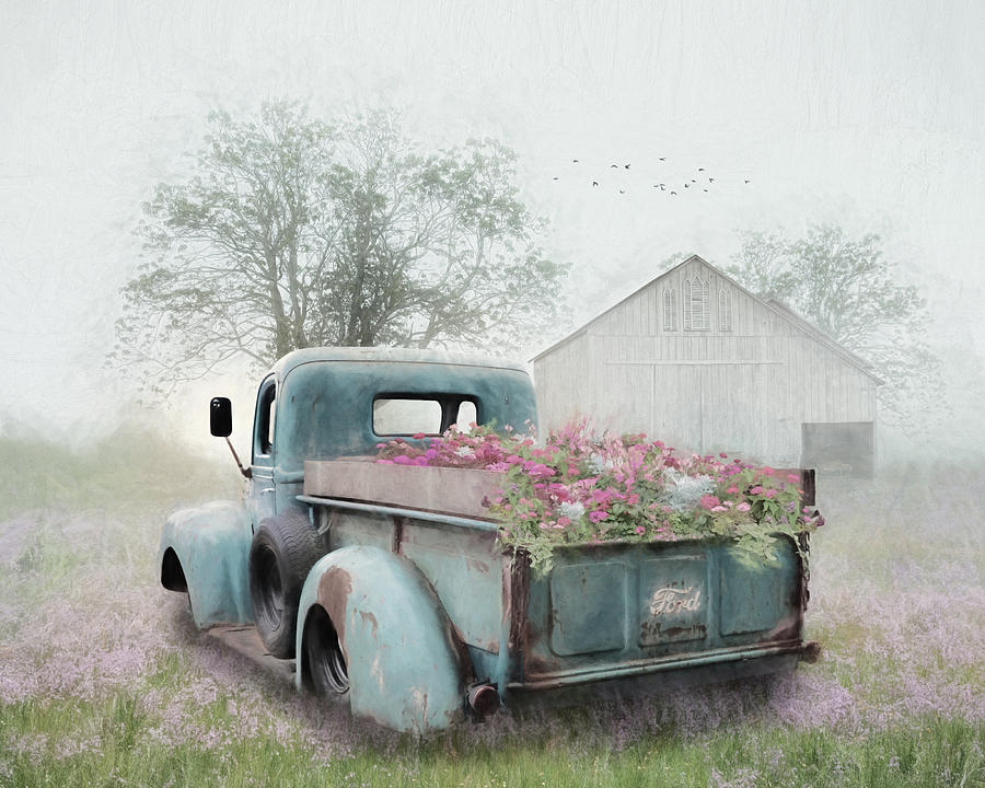 Barn Mixed Media - Ford Full of Flowers by Lori Deiter