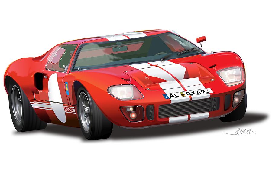 Ford GT 40 no background Drawing by Alain Jamar