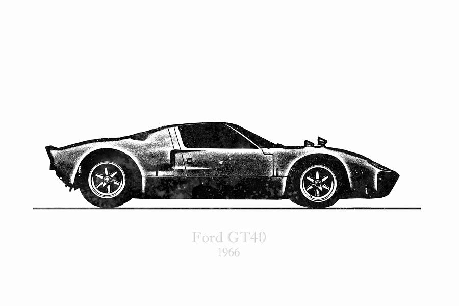 Ford GT40 1966 Black and White Illustration Digital Art by ...