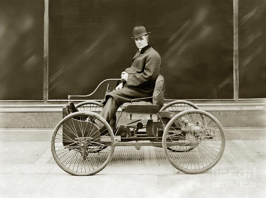 Ford In His 1896 Quadricycle Photograph by Miriam And Ira D. Wallach Division Of Art, Prints And Photographs/new York Public Library/science Photo Library