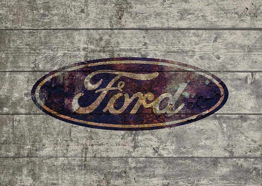 Ford Mixed Media - Ford Logo Vintage Barn Wood Paint by Design Turnpike