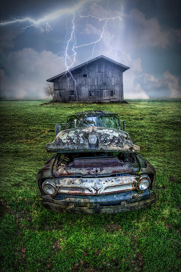 Ford Pickup in a Country Lightning Storm Photograph by Debra and Dave Vanderlaan