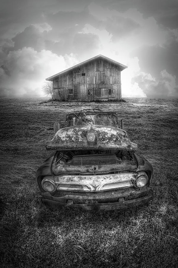 Ford Pickup in the Country in Black and White Photograph by Debra and Dave Vanderlaan