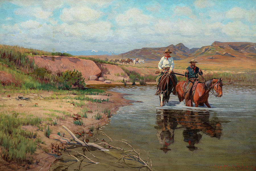 Boot Painting - Fording the Big Horn, 1901 by Richard Lorenz