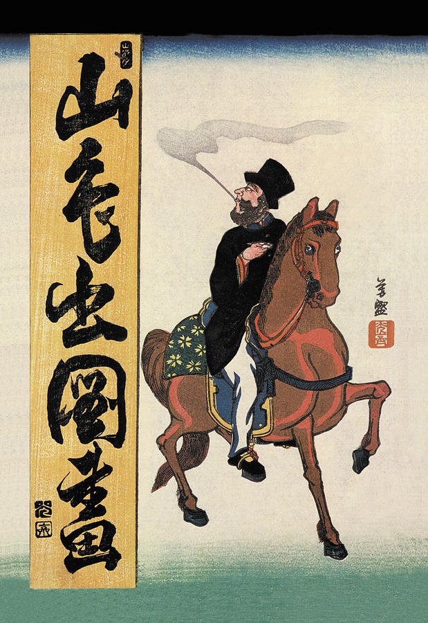 Foreigner with Pipe Rides on Horseback Painting by Unknown