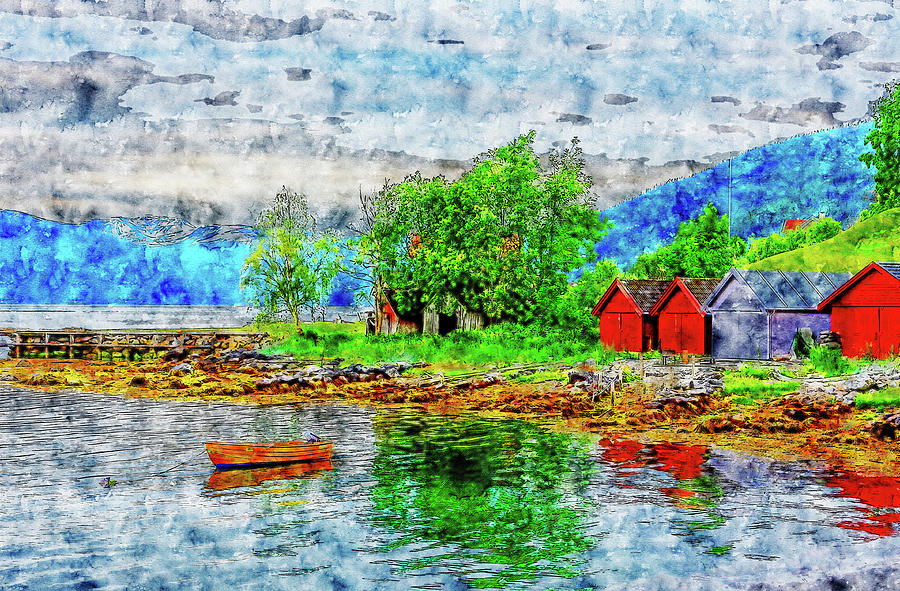Forest Fjord watercolor drawing Drawing by Hasan Ahmed Fine Art America