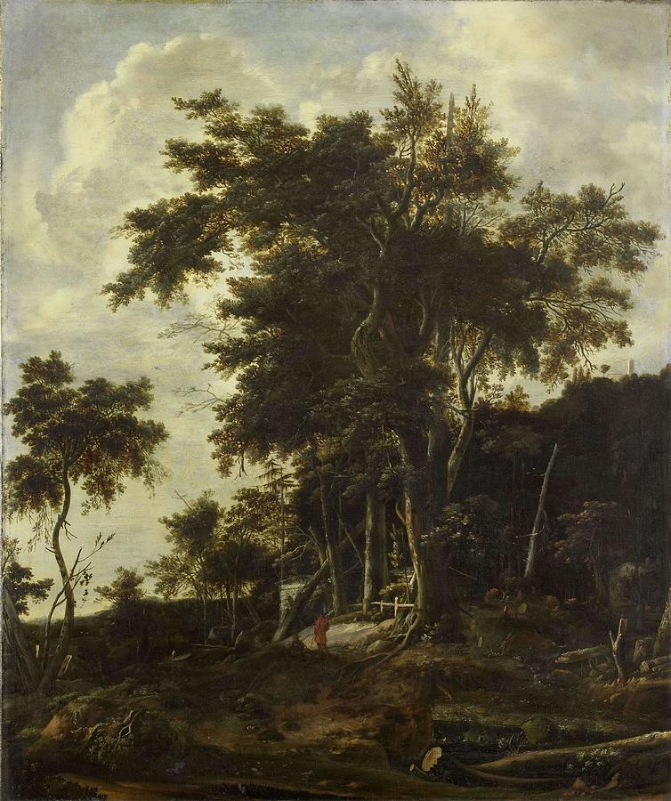 Forest landscape with a woodsmans shed. Painting by Roelant Roghman