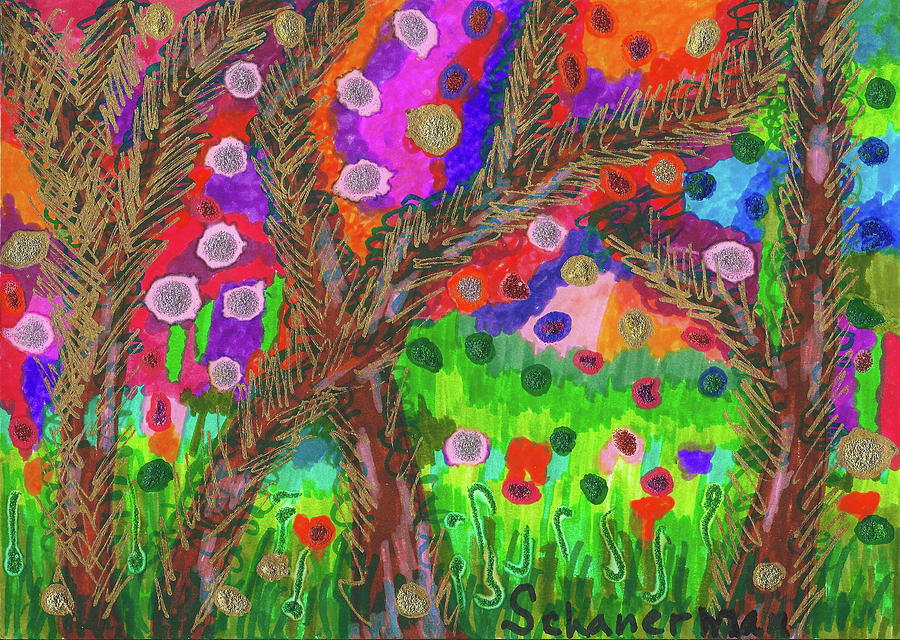 Forest Of Many Colors Drawing by Susan Schanerman