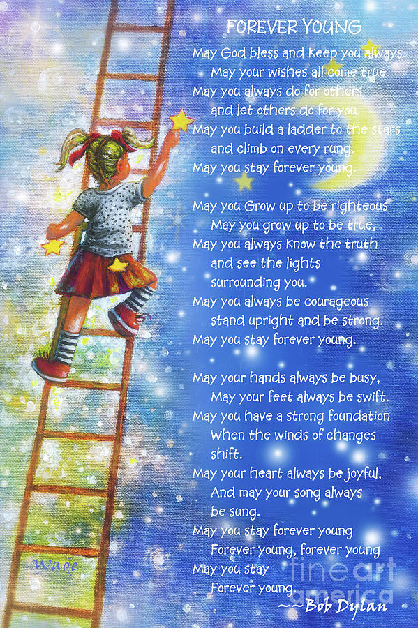 Moon And Stars Painting - Forever Young All Lyrics Blonde Girl by Vickie Wade