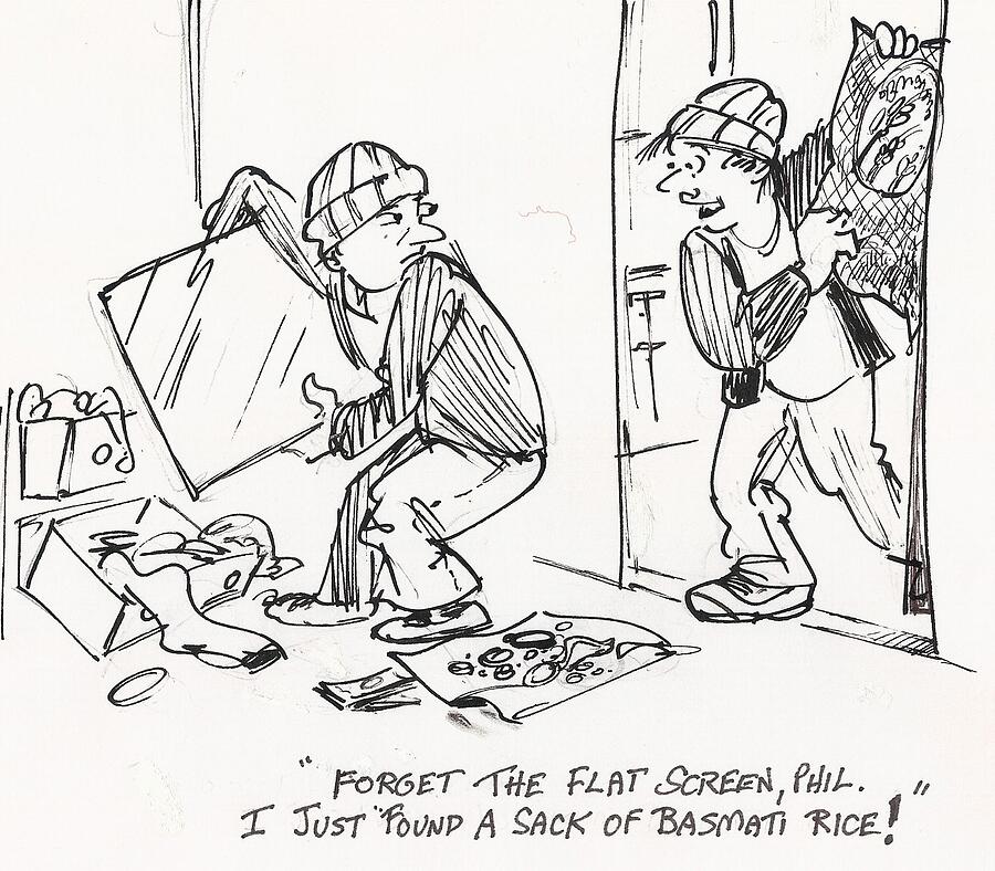 Forget The Flat Screen, Phil. I Just Found A Sack Drawing by Shelley Matheis Forget The Flat Screen, Phil. I Just Found A Sack Drawing by Shelley Matheis