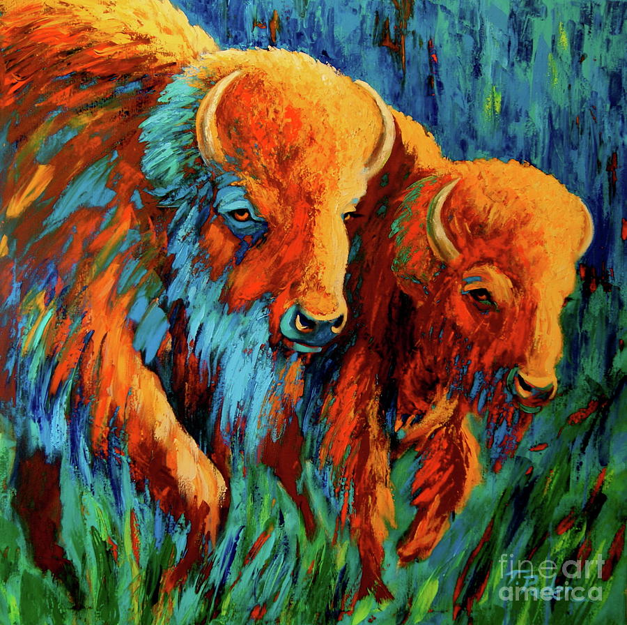 Bison Painting - Forging Forward by Theresa Paden