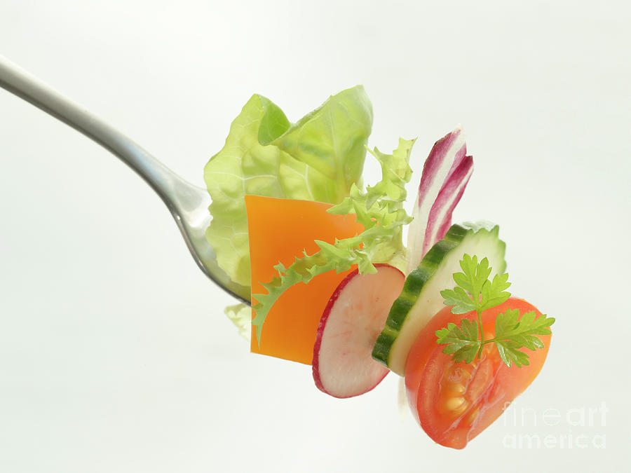 Fork With Different Salad Ingredients Photograph by Maximilian Stock Ltd/science Photo Library
