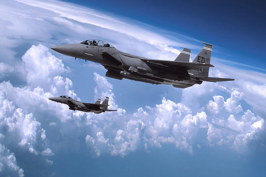 Formation of F-15E Strike Eagles Mixed Media by Erik Simonsen