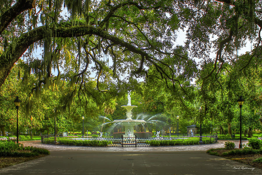 Savannah GA Forsyth Park Fountain Shadows Historic Architectural Landscape Art Photograph by Reid Callaway
