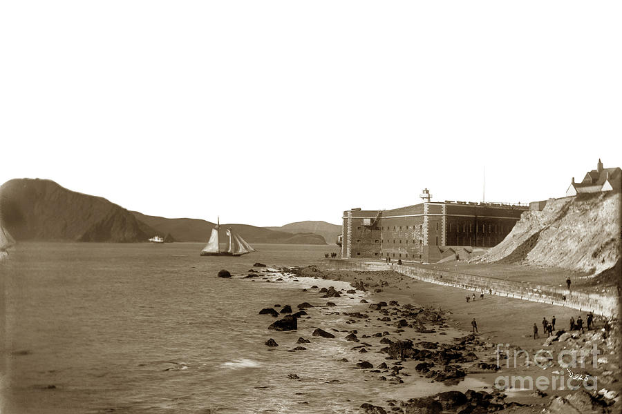 San Francisco Photograph - Fort Point, beach, sailing ship in channel of the Golden Gate.  by Monterey County Historical Society