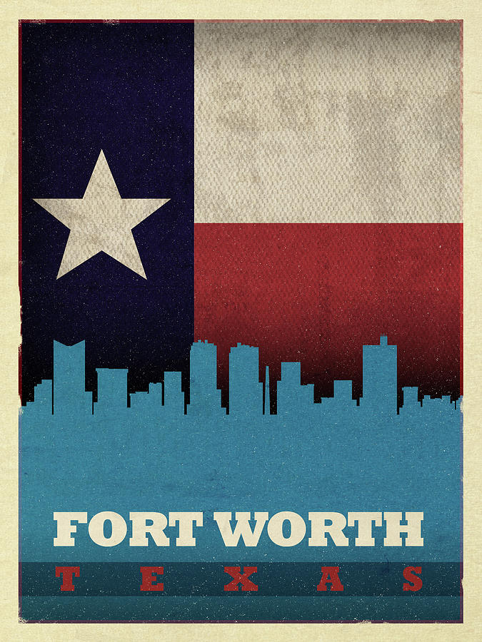 Fort Worth City Skyline State Flag Of Texas Mixed Media by Design