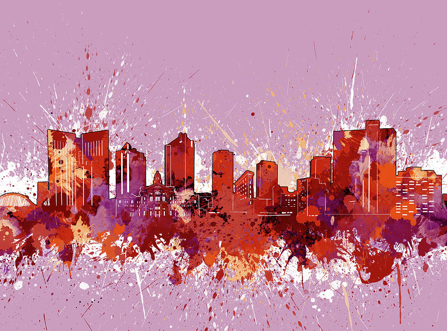 Fort Worth Skyline Artistic Red Digital Art